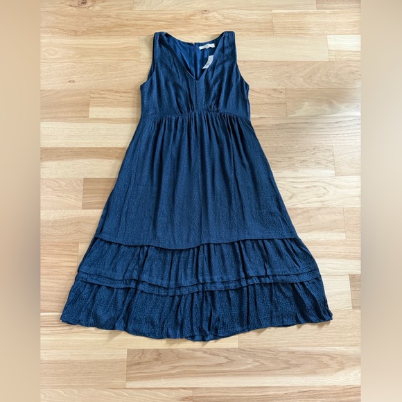 Loft New Blue Spotted Tiered Pocket Midi Dress sleeveless size 14 - Picture 4 of 13